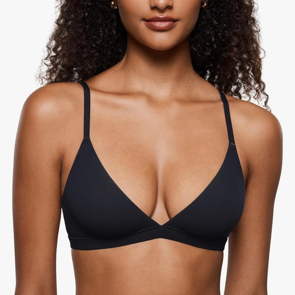 New! INLYRIC Black Inbarely Triangle Bralette Plunge Unlined Seamless Bra